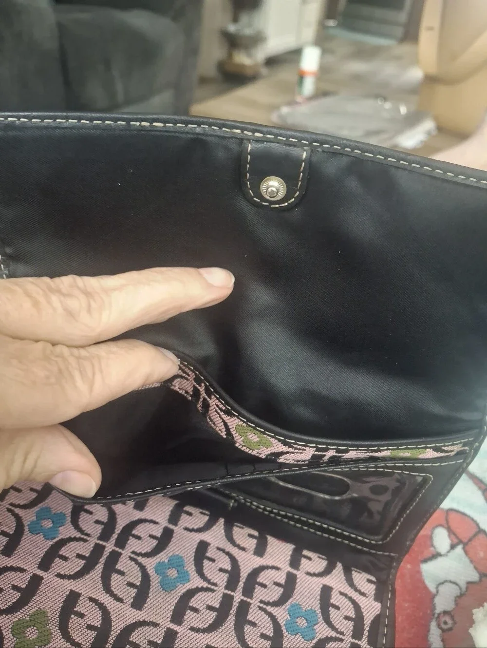 Fossil Patterned Trifold Wallet in Pink and Black